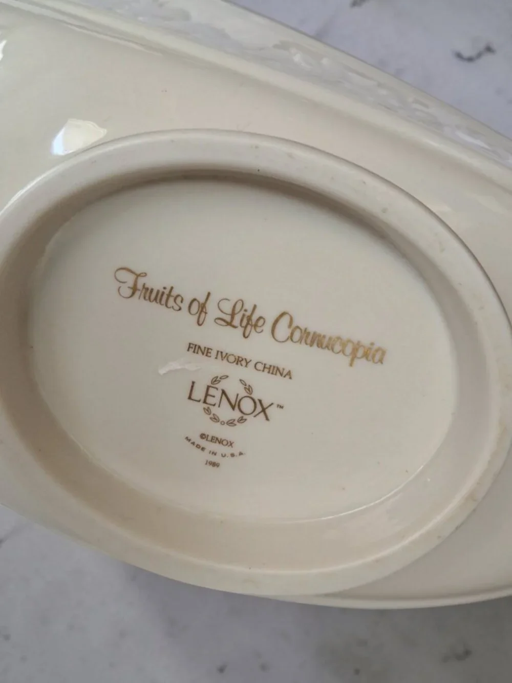 Lenox “Fruits of Life” Cornucopia – Fine Ivory China Centerpiece w/ Gold Trim